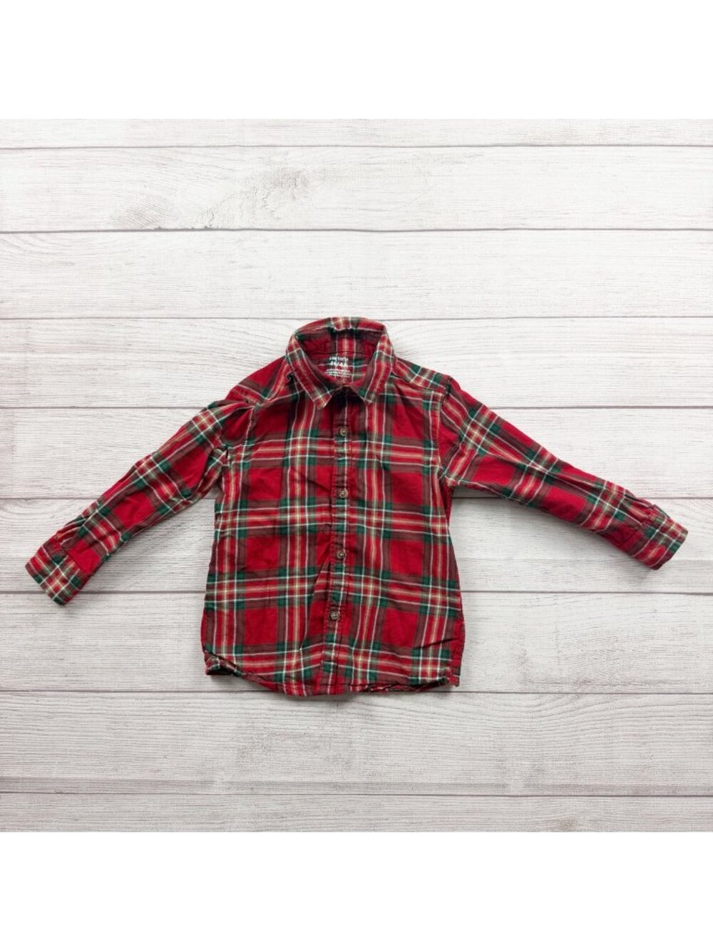 Carter’s Toddler Red & Green Plaid Button-Up Long-Sleeve Shirt 100% Cotton 4T